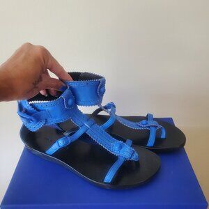 BALENCIAGA Blue Arena Womens Gladiator Thong Sandals Flats NWIB EU 36.5